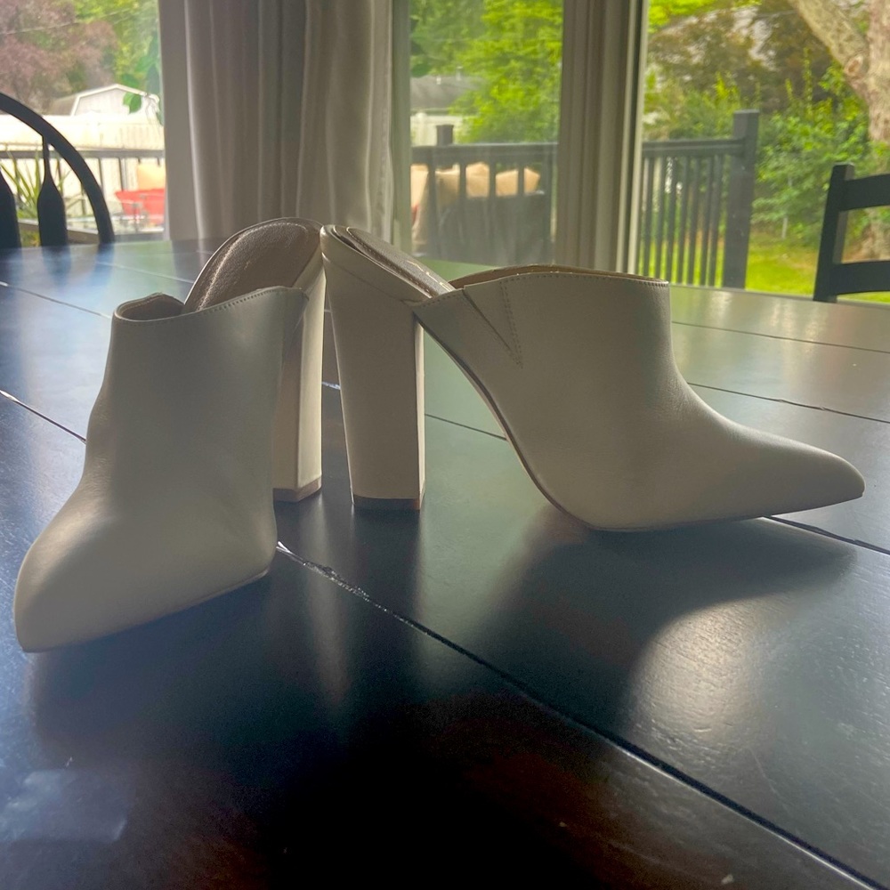 White Ado Mule Slide Heels